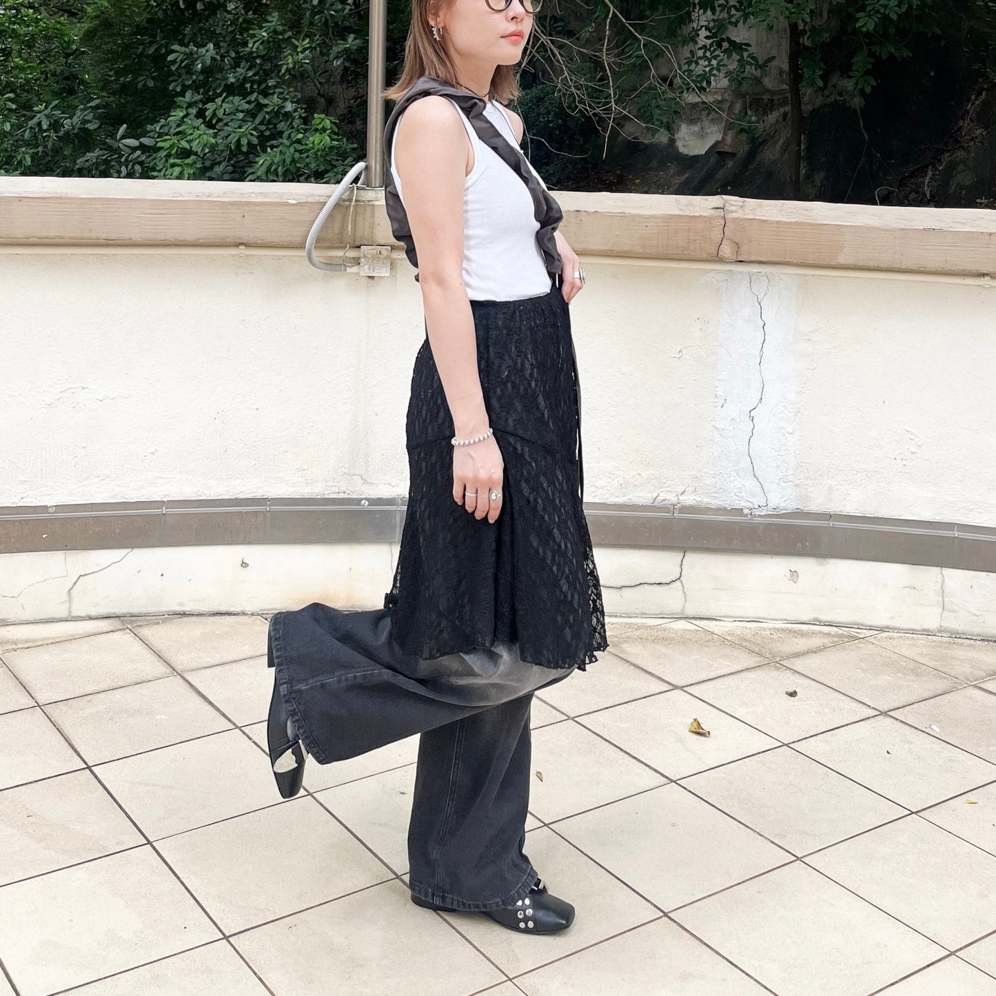 SK88- Laces Top / Skirt | White | Black