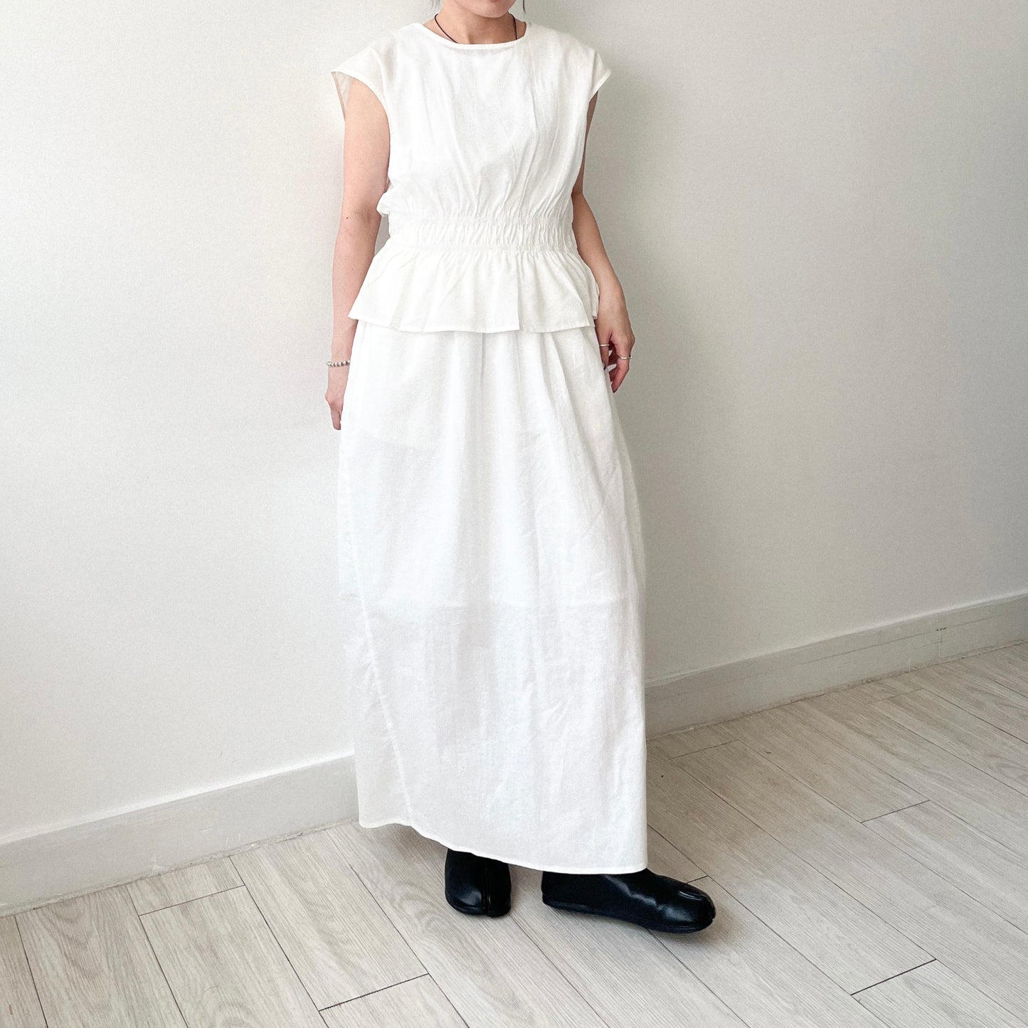 SK124- 麻棉Skirt | White