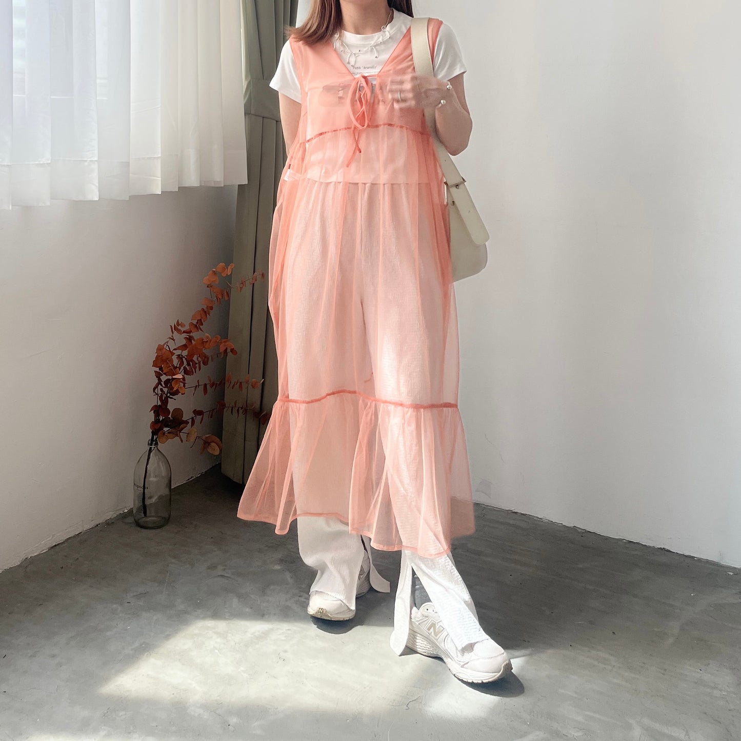 OP44- 2 way Ribbon See-through Ops | Peach | Ivory | Black