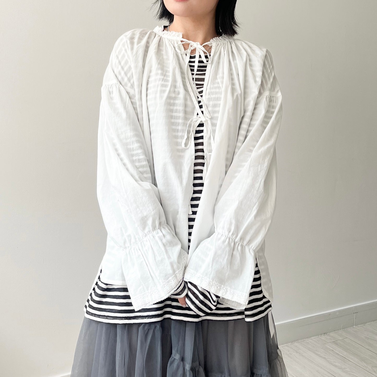 TP461- Ribbon Blouse | White | Green | Navy | Black