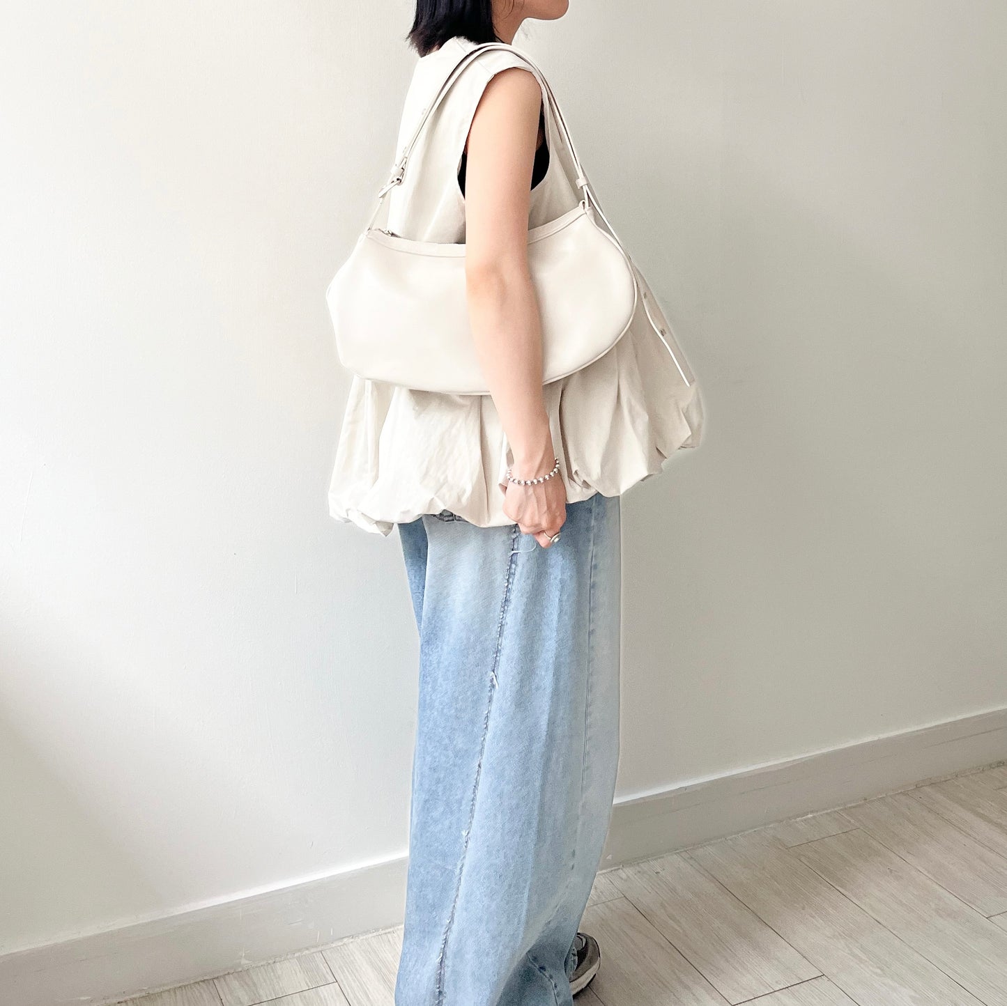 TP489- Double Zip Taffeta Vest | Ivory | Black