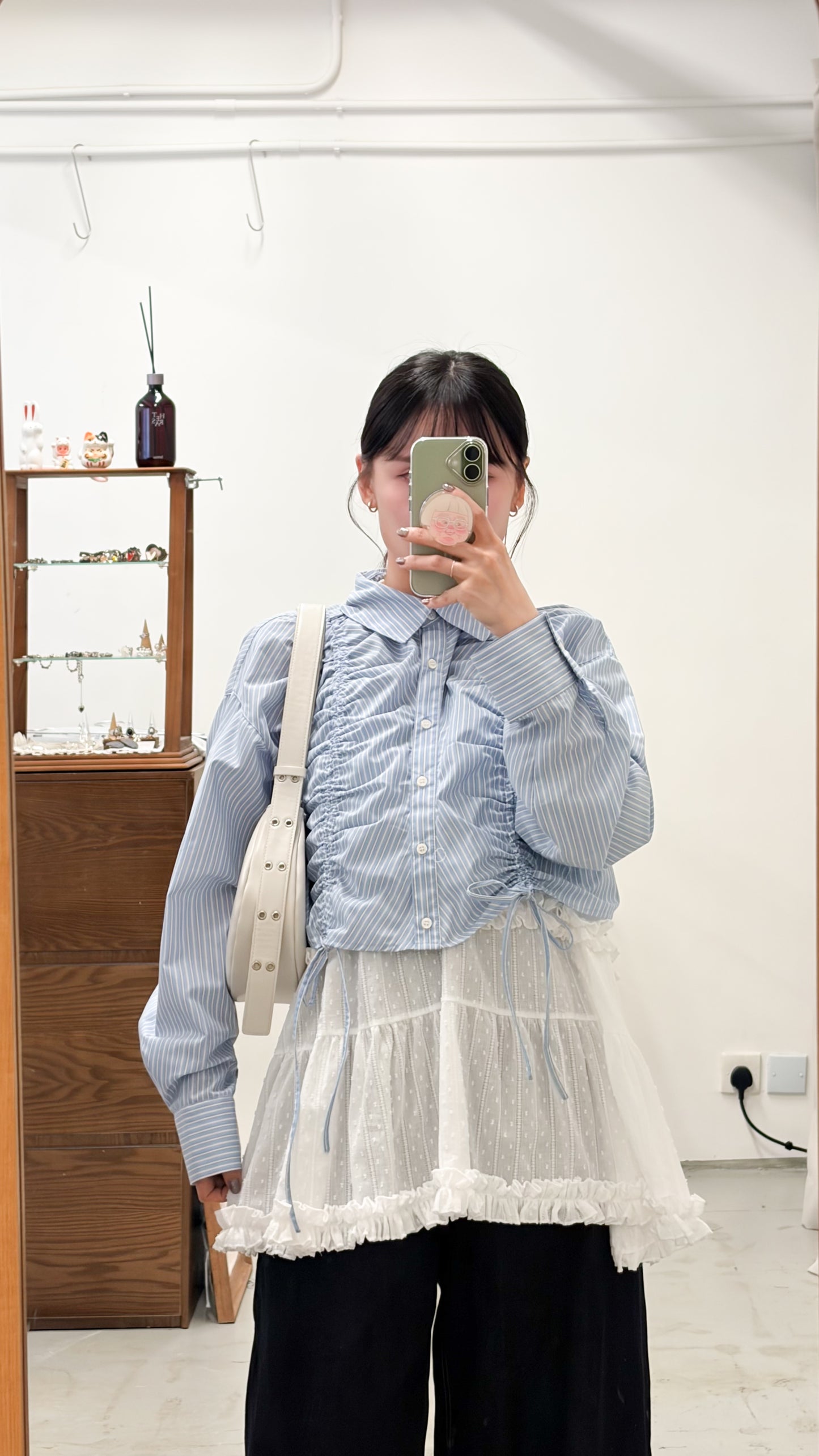 TP739- Front Shirring Short Length Shirt | Pink | Blue