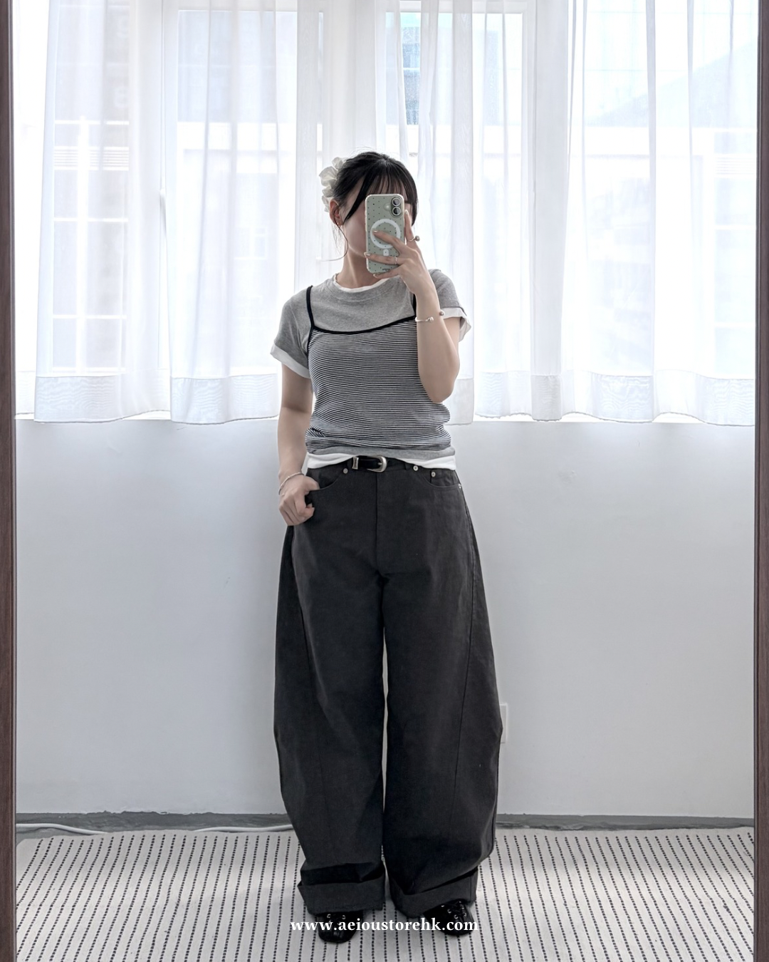 TP771- 假3件橫間Tee | White | Grey