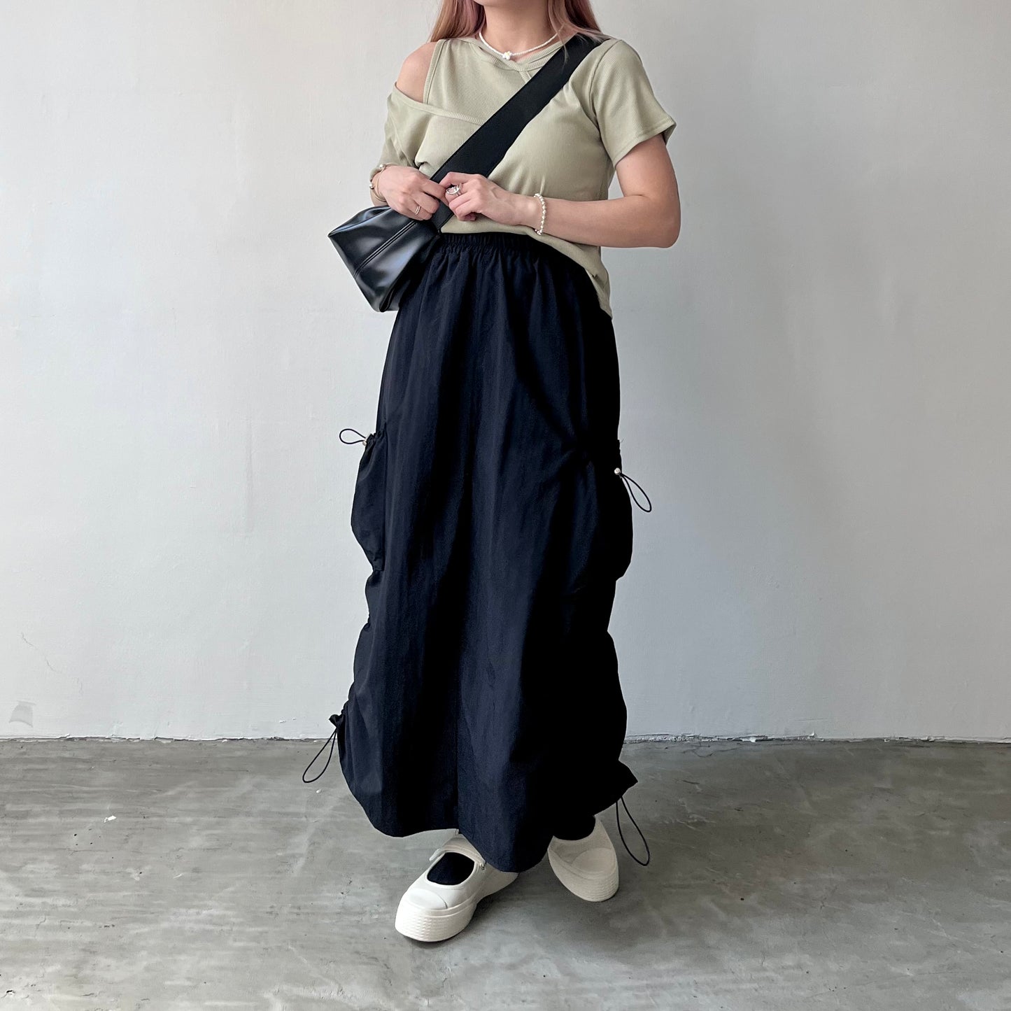 SK32- Two Drawstring Pocket Skirt | White | Blue | Black