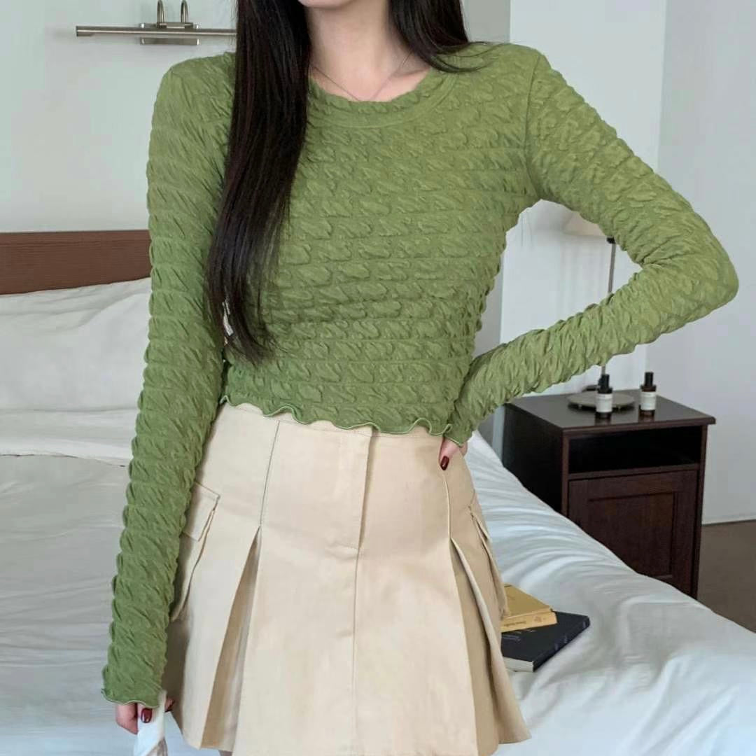 TP199- Long Sleeve Cotton Candy Top | Ivory | Green | Black