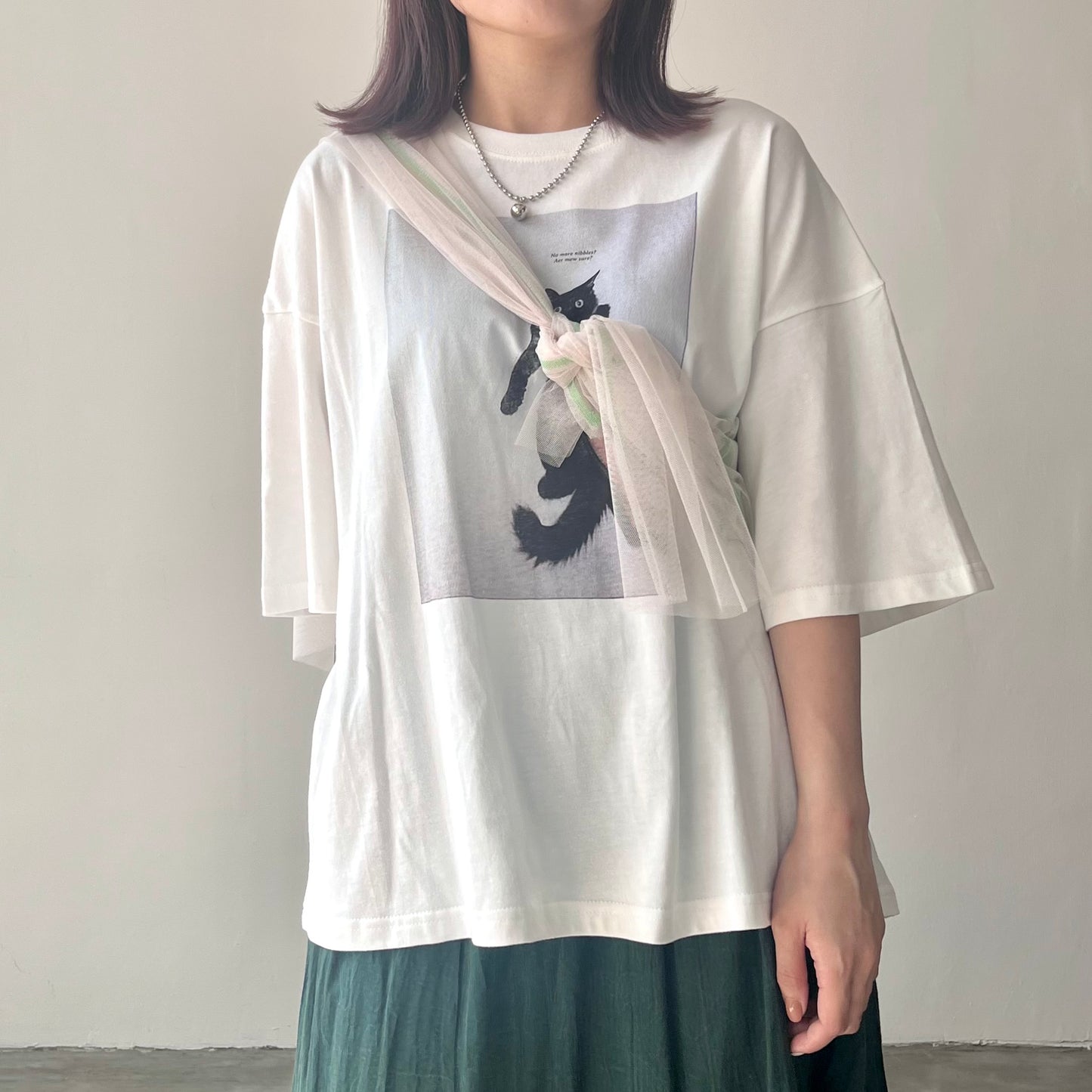 TP172- See through Long Tee | Ivory | Blue Green | Black