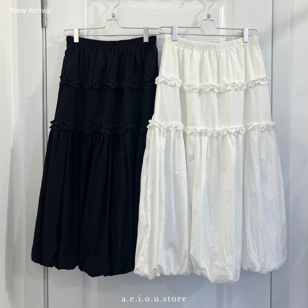 SK122- Ruffle Balloon Skirt | White | Black