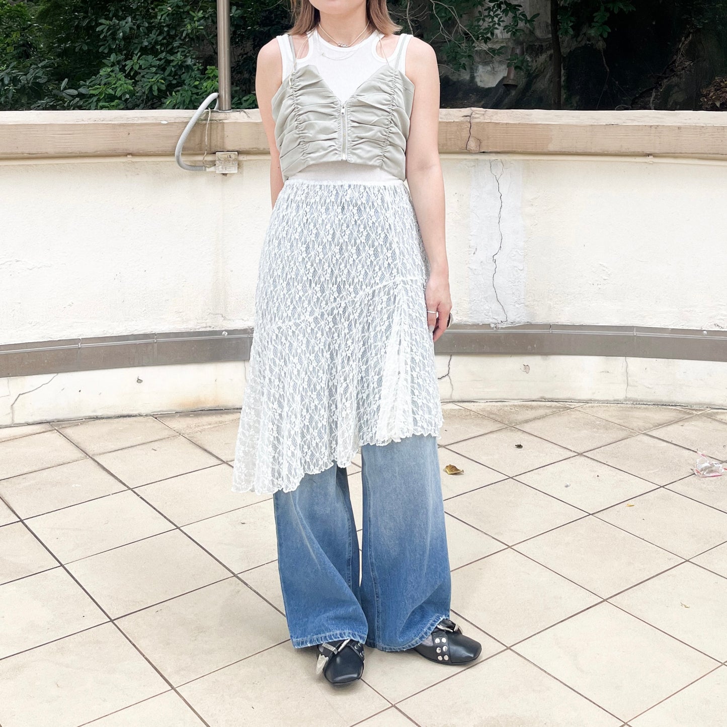 SK88- Laces Top / Skirt | White | Black