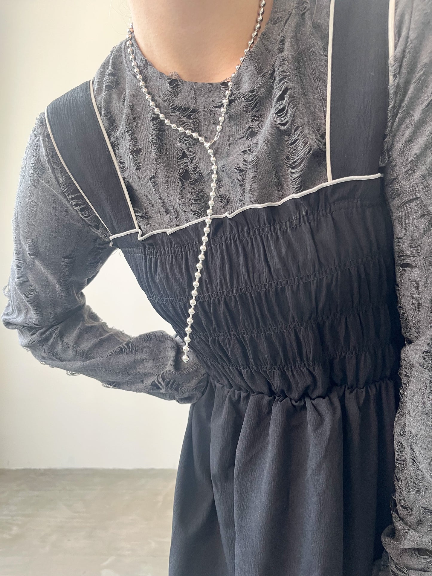 OP47- Camisoles Ruffle One Piece | Grey | Black