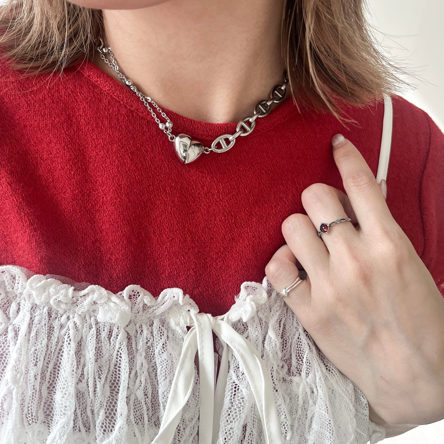 AC179- S925 Vintage Red Crystal Ring #13
