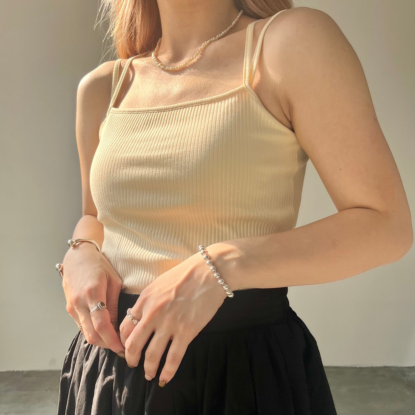 TP159- Double String Camisole| Ivory | Black