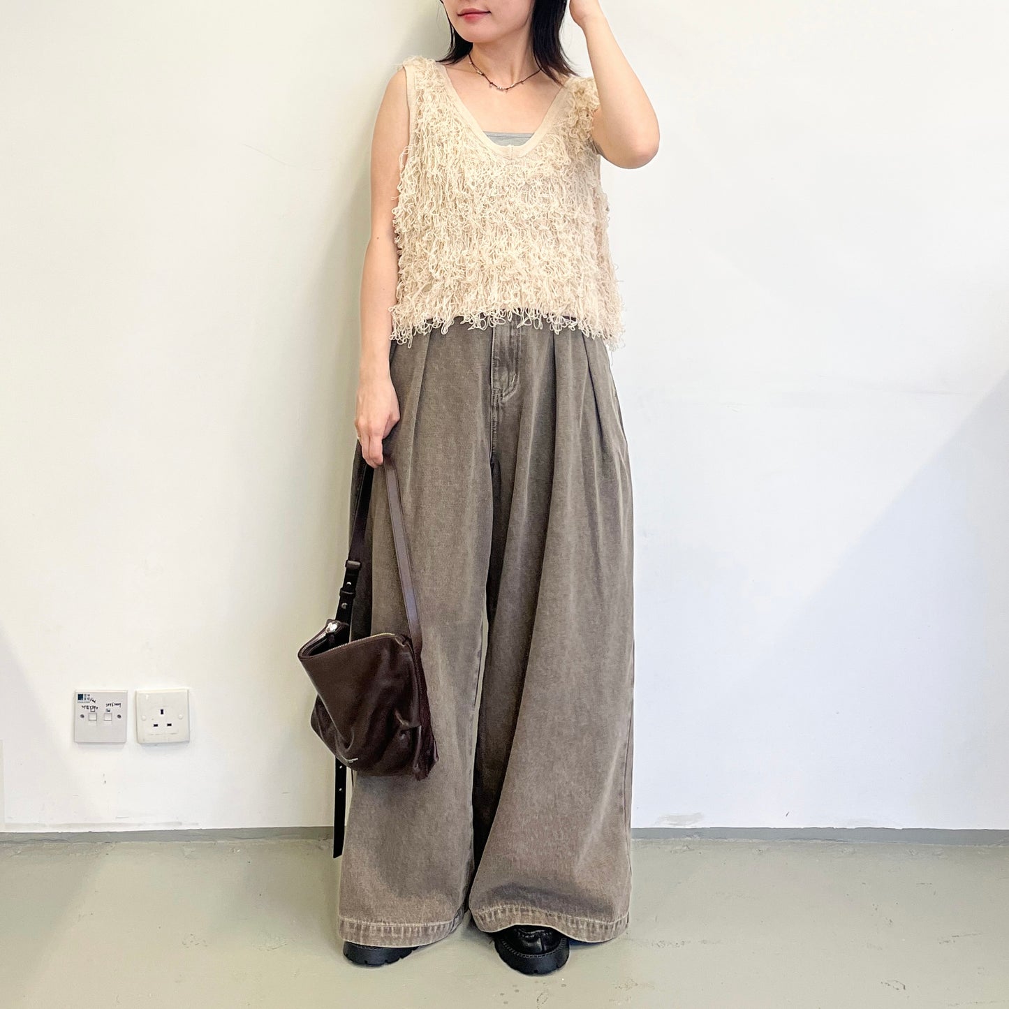 TP661- Boucle Short Vest | Ivory | Brown | Black