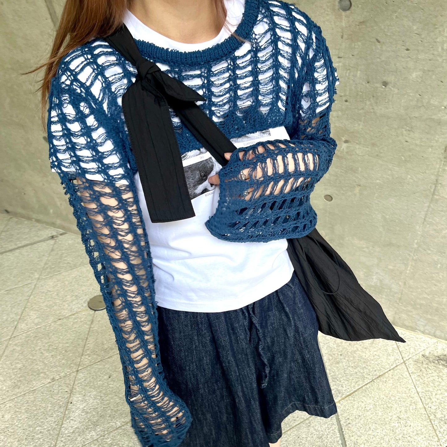 TP143- Super Short Knitted Top | Blue | Black