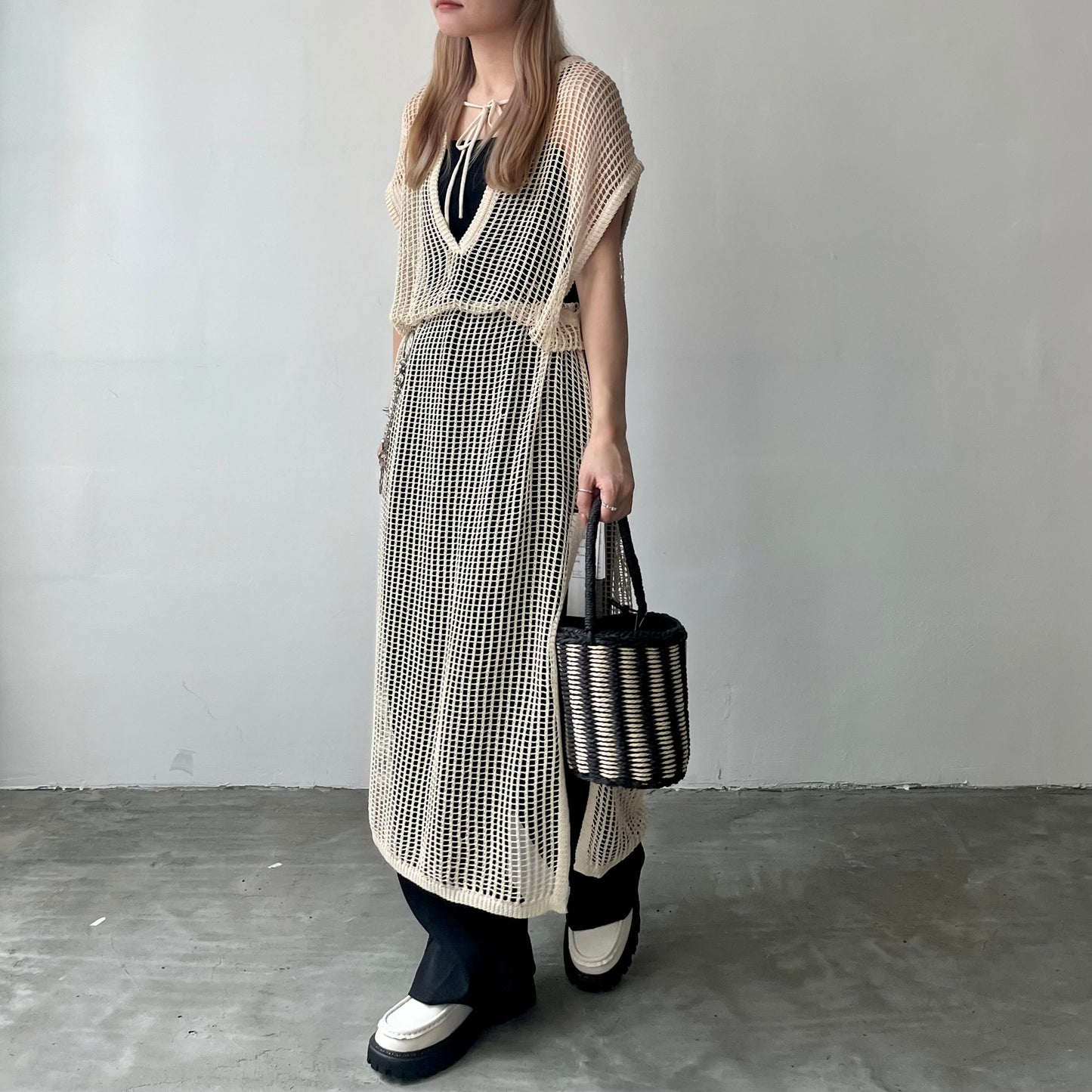OP40- Long Knit One Piece | Ivory | Green