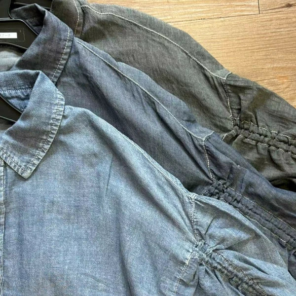 TP667- Soft Denim Drawsting Shirt | Light Blue | Blue | Black