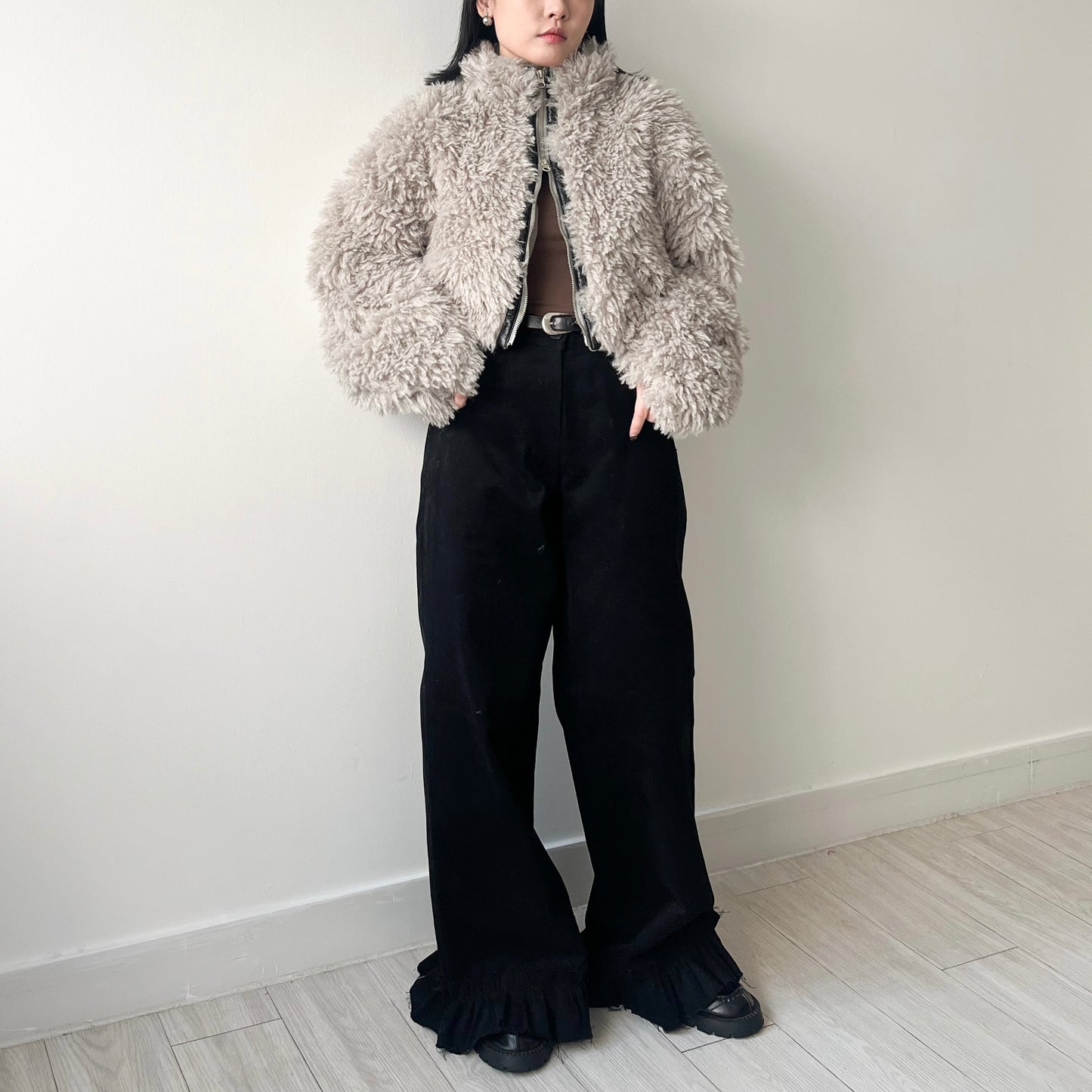 JK34-Double Zip Momo Jacket | Grey | Mocha