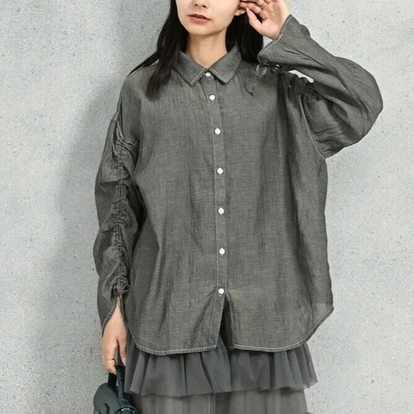 TP667- Soft Denim Drawsting Shirt | Light Blue | Blue | Black