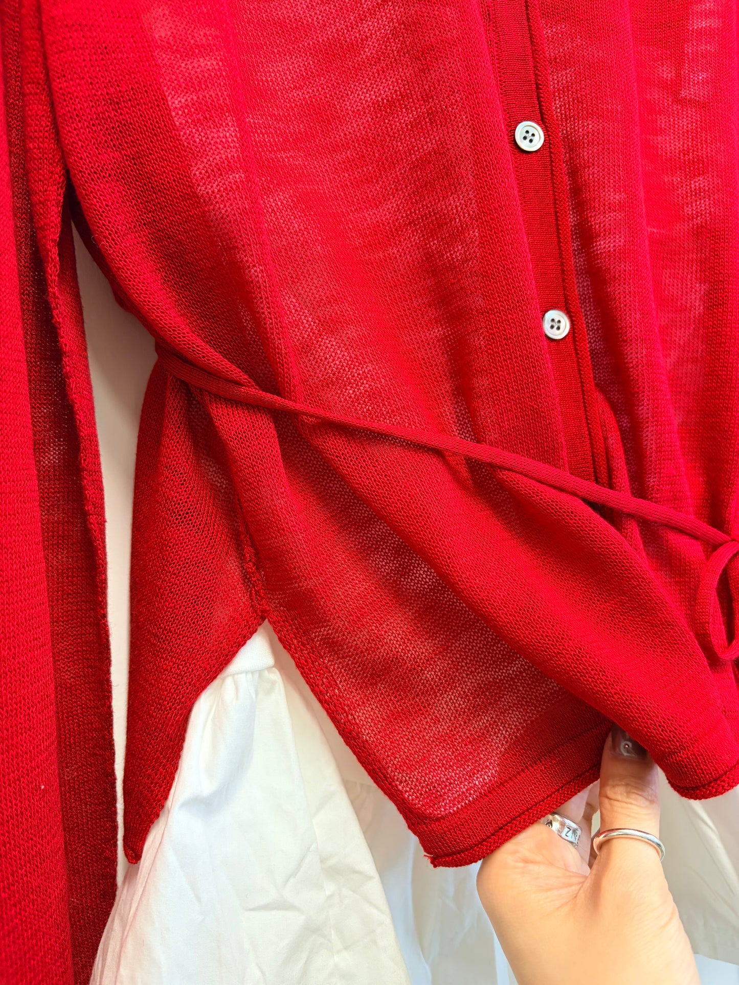 TP730- 6色薄針織Cardigan Set ( 連頸帶/腰帶 )| Red | Charcoal | White | Butter | Yellow | Blue
