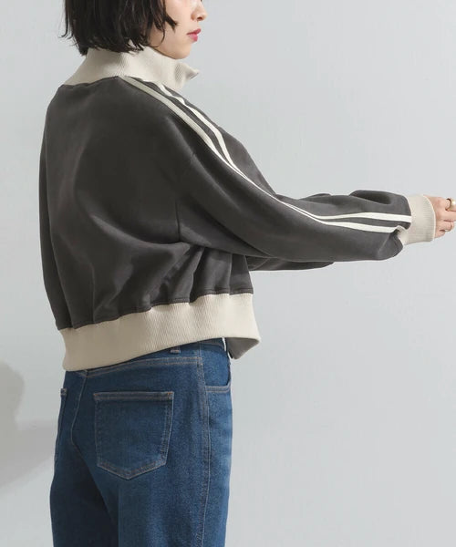 JK33- Cropped Track Jacket | Ivory | Brown | Charcoal