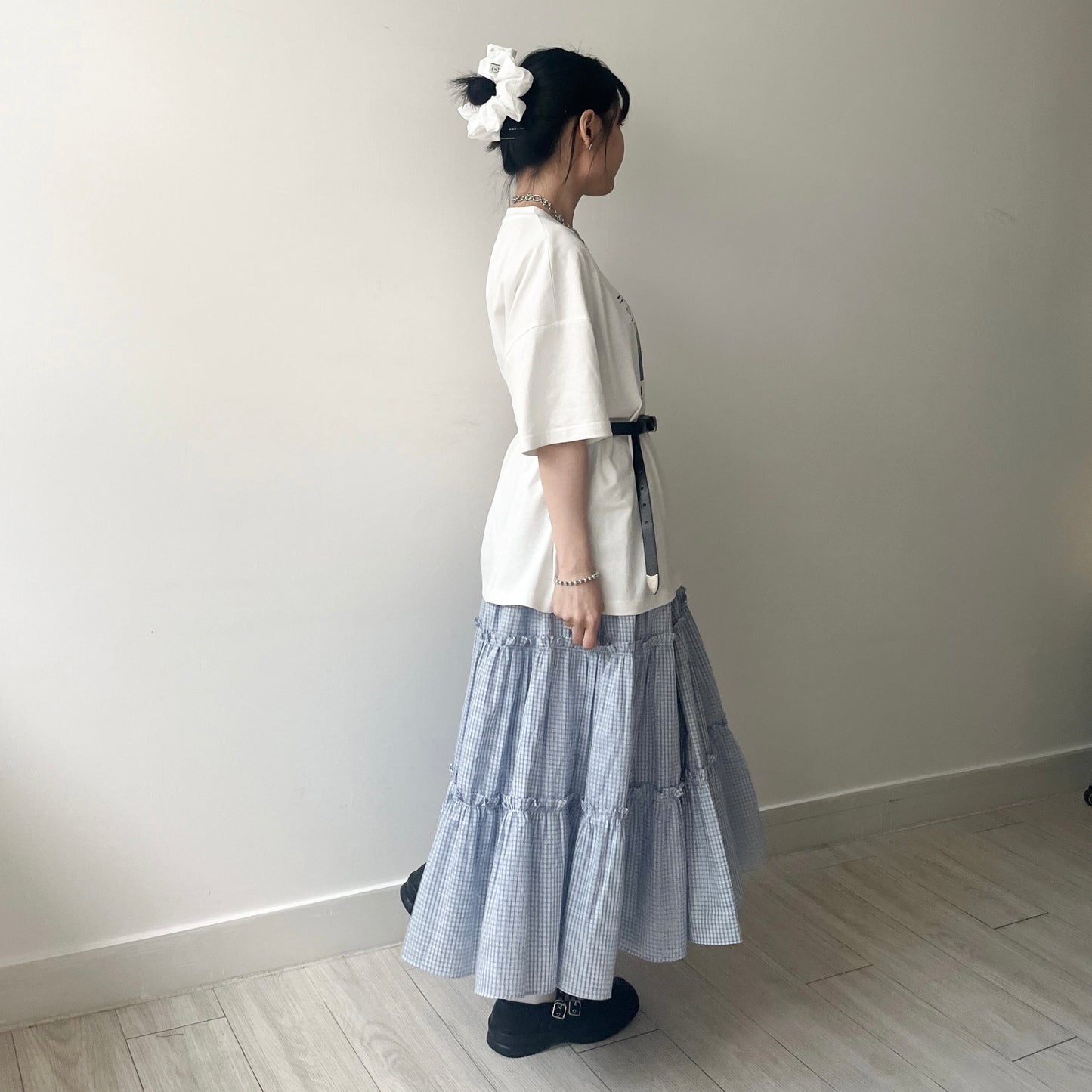 SK115- Checked Ruffle Skirt | Blue | Navy