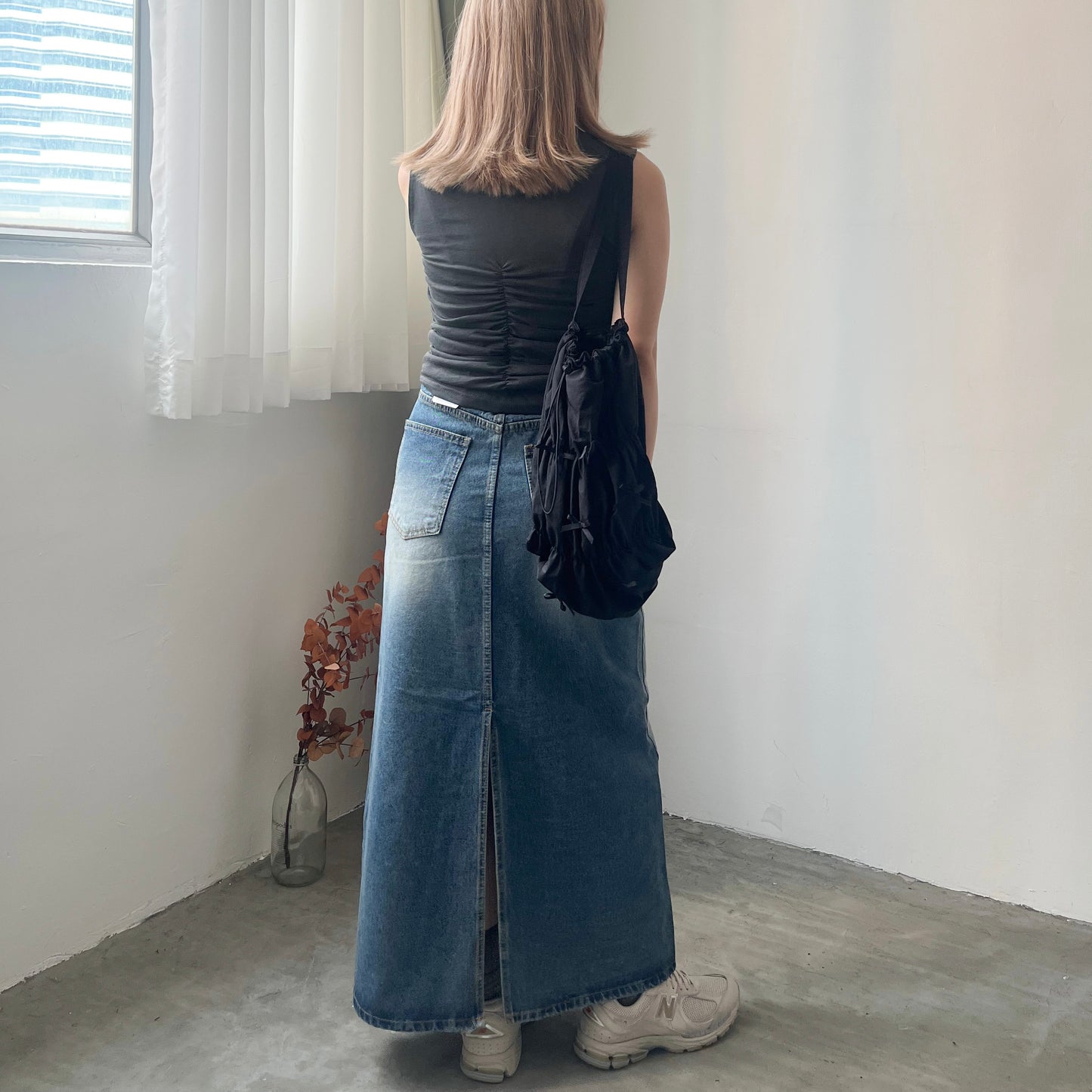 SK41- Straight Line Denim Skirt | Navy | Black