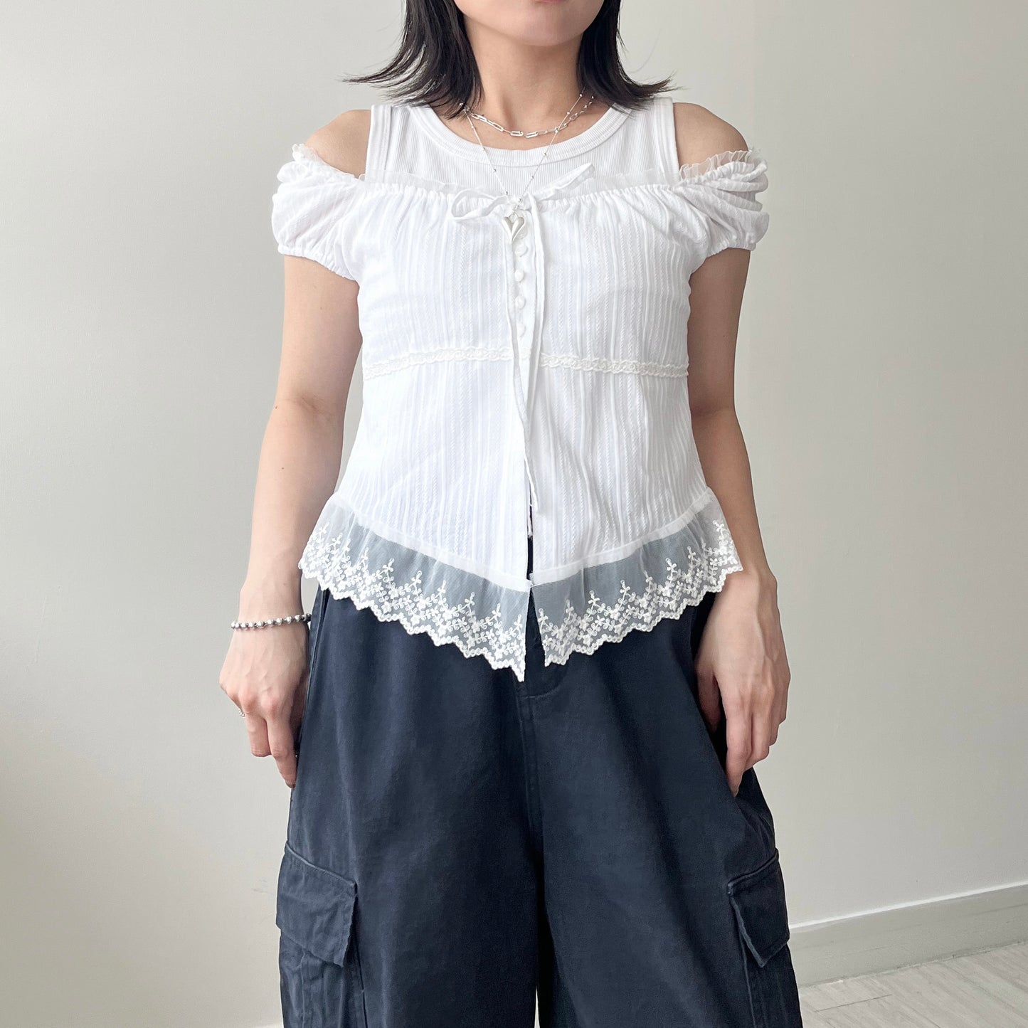 TP648- Square Neck Lace Top | White | Black