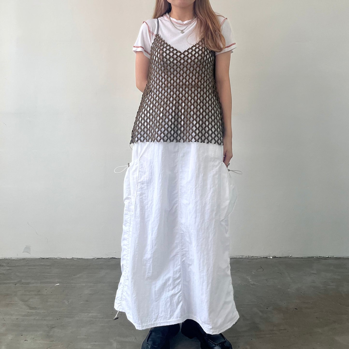 TP168- Big Knitted Vest | White | Khaki