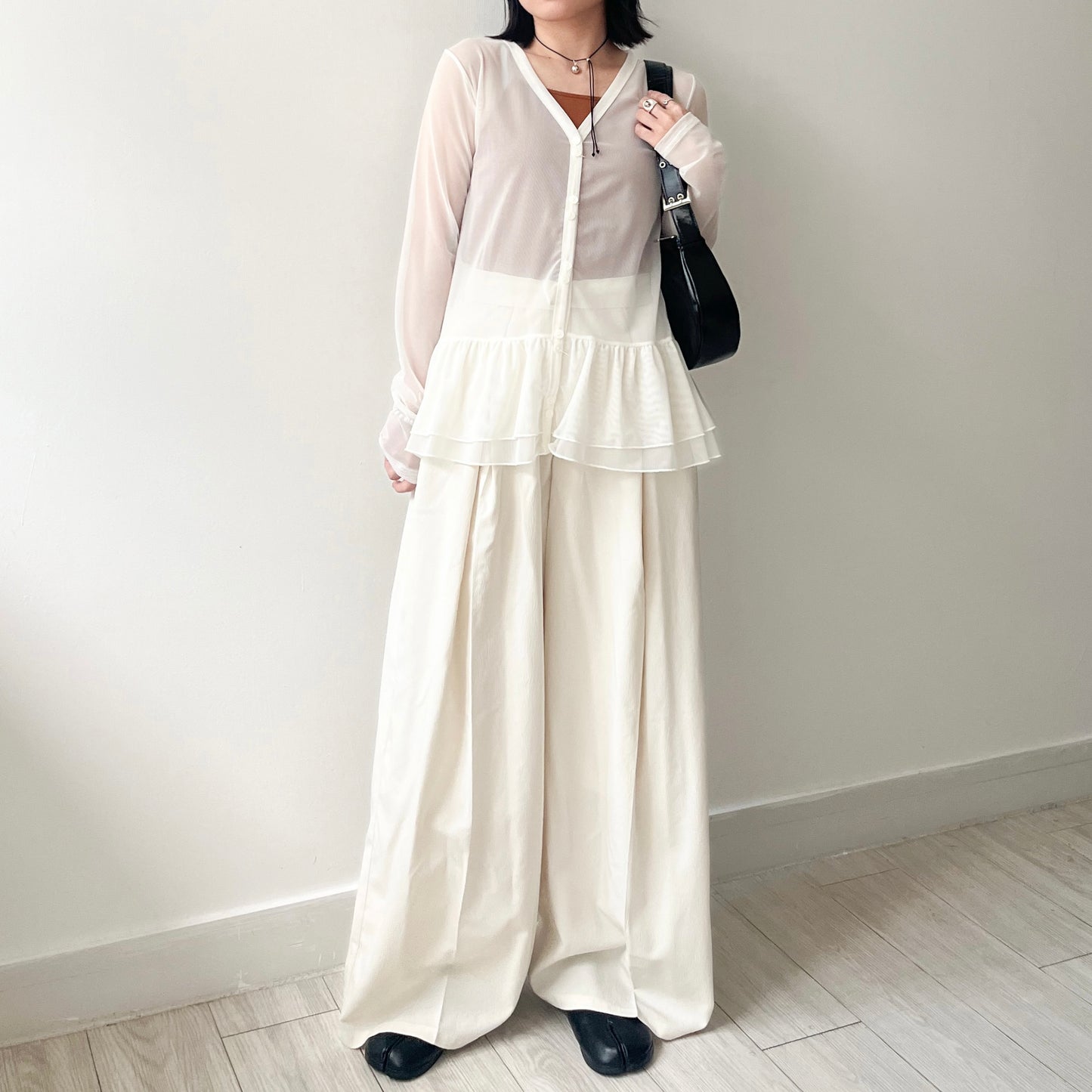 PT80- 闊腳打褶薄西褲 | Ivory | Grey | Black