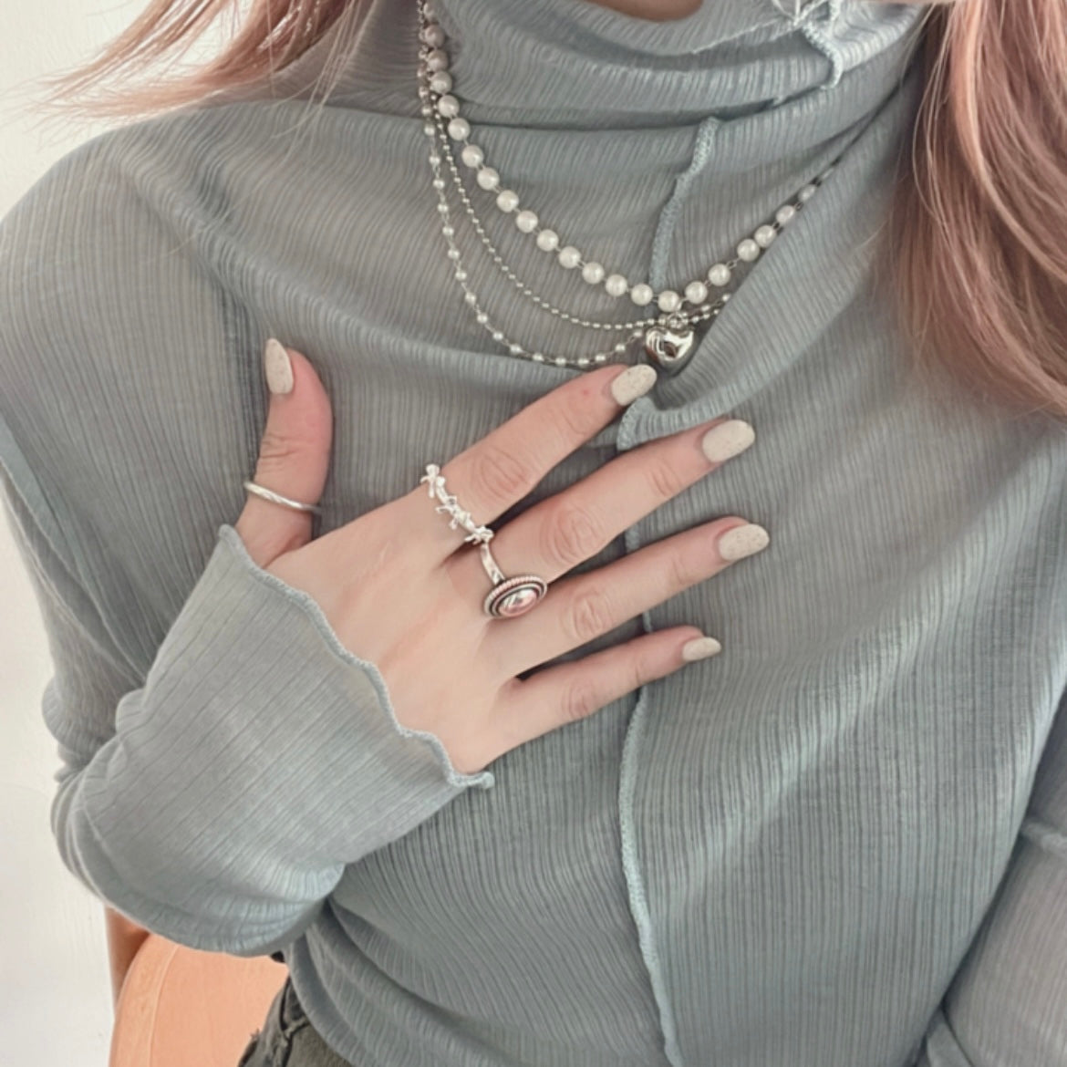 AC84- 3 in 1 pearls Ball Ball Necklace