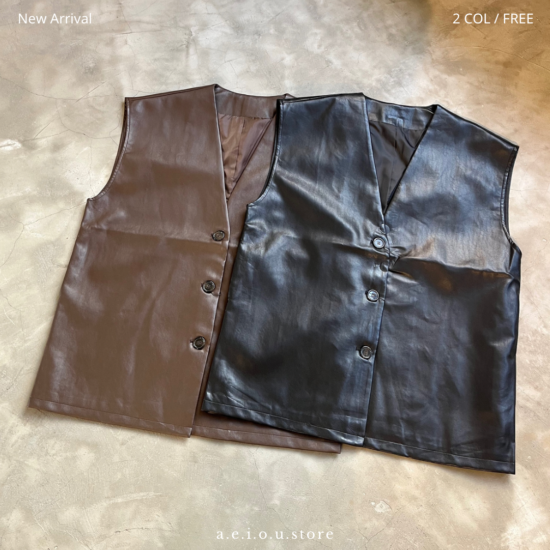 JK08- Oversize Leather Vest | Brown | Black