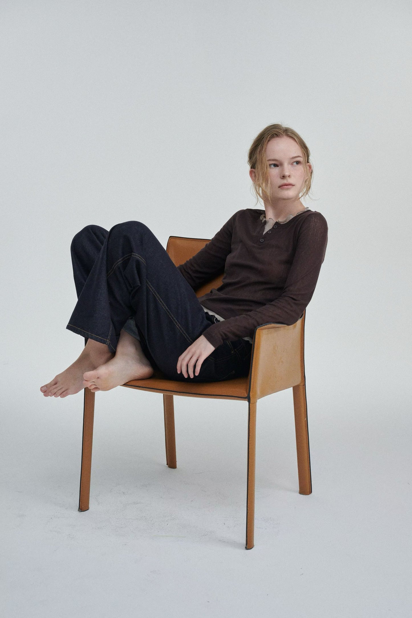 "早鳥優惠" TP665- layer Sheer Top | Brown | Navy