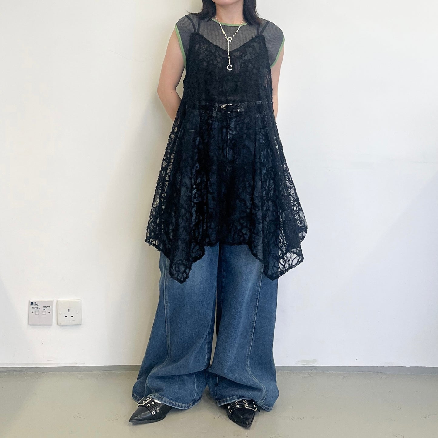 OP72- Tunic Tulle Lace Dress | Ivory | Black