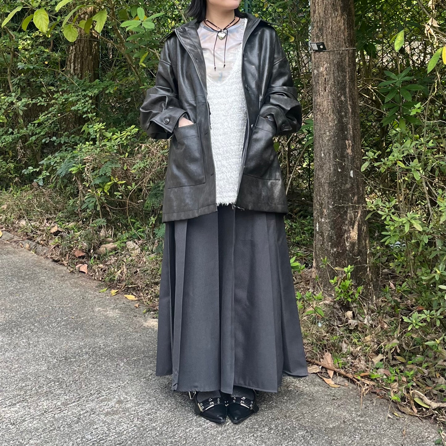 JK38- Faux Leather Coverall Jacket | Brown | Charcoal