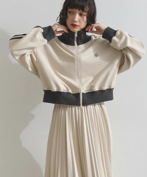 JK33- Cropped Track Jacket | Ivory | Brown | Charcoal