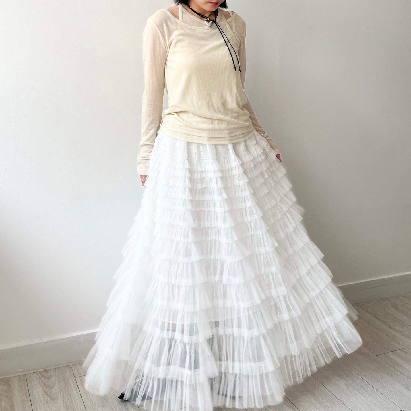 SK107- Mesh Skirt | White | Black