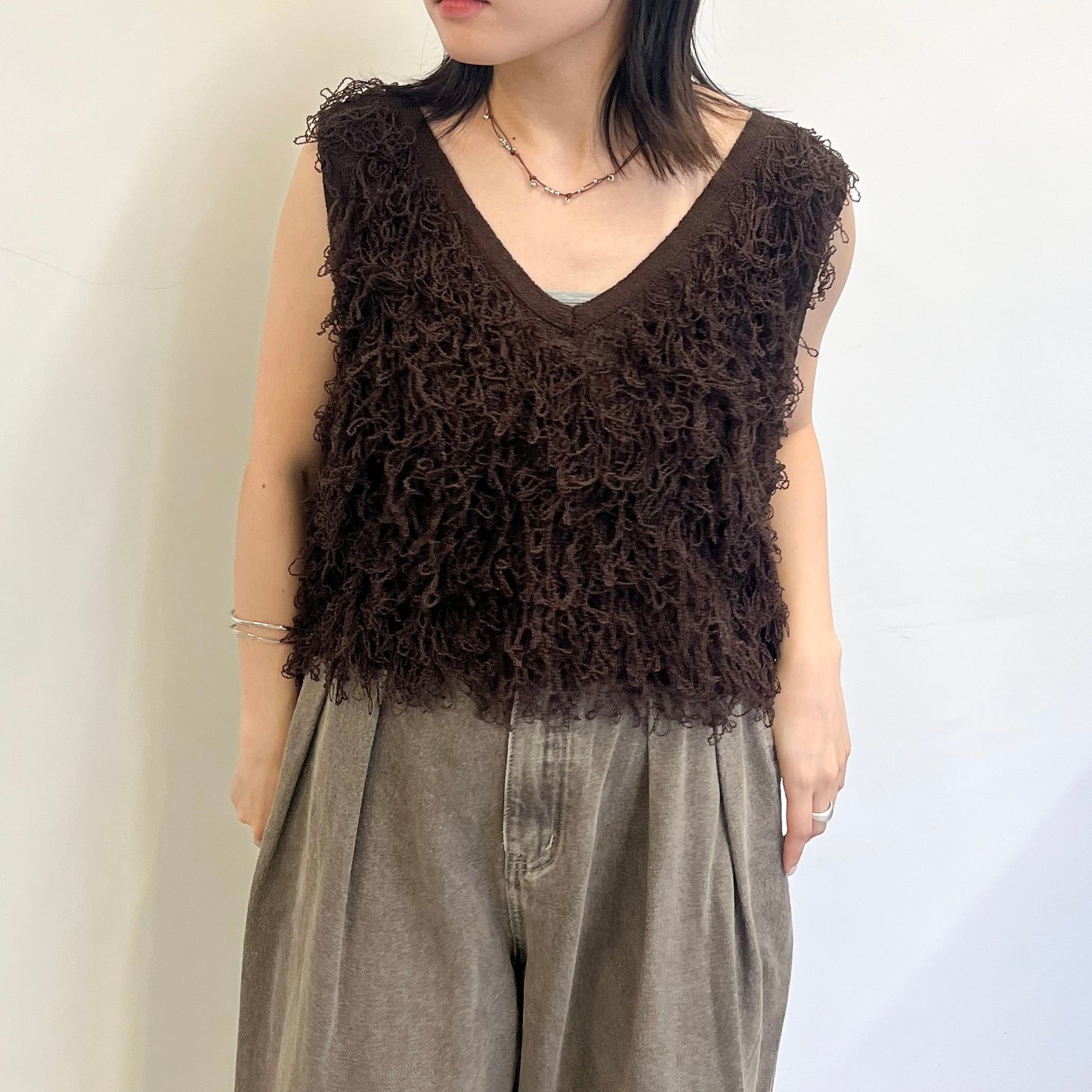 TP661- Boucle Short Vest | Ivory | Brown | Black