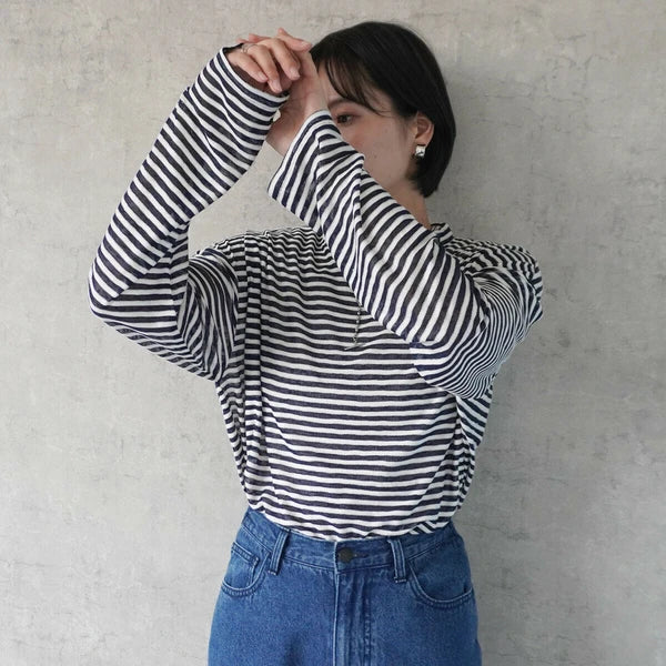 TP460- Stripe Sheer Knit Pullover | Navy | Black