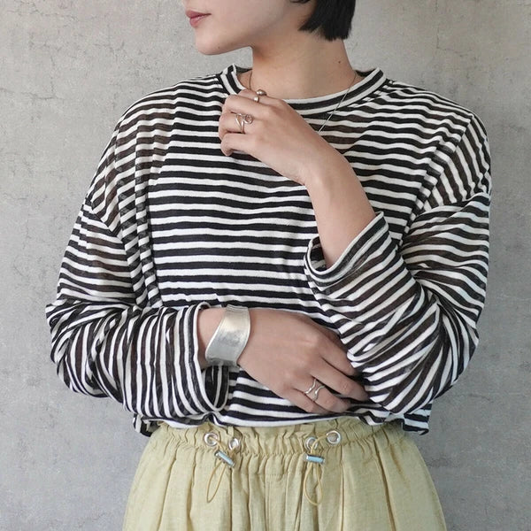 TP460- Stripe Sheer Knit Pullover | Navy | Black