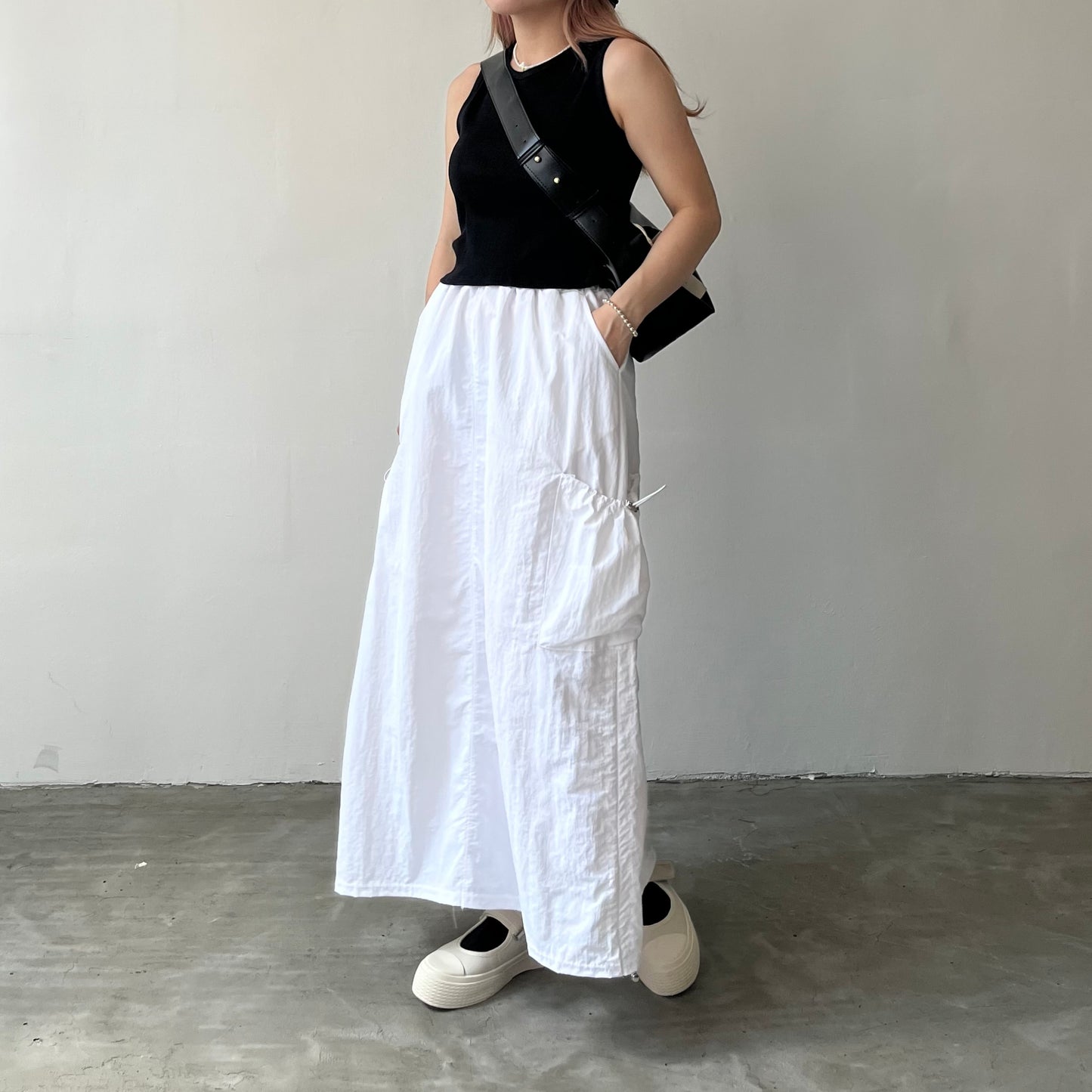 SK32- Two Drawstring Pocket Skirt | White | Blue | Black