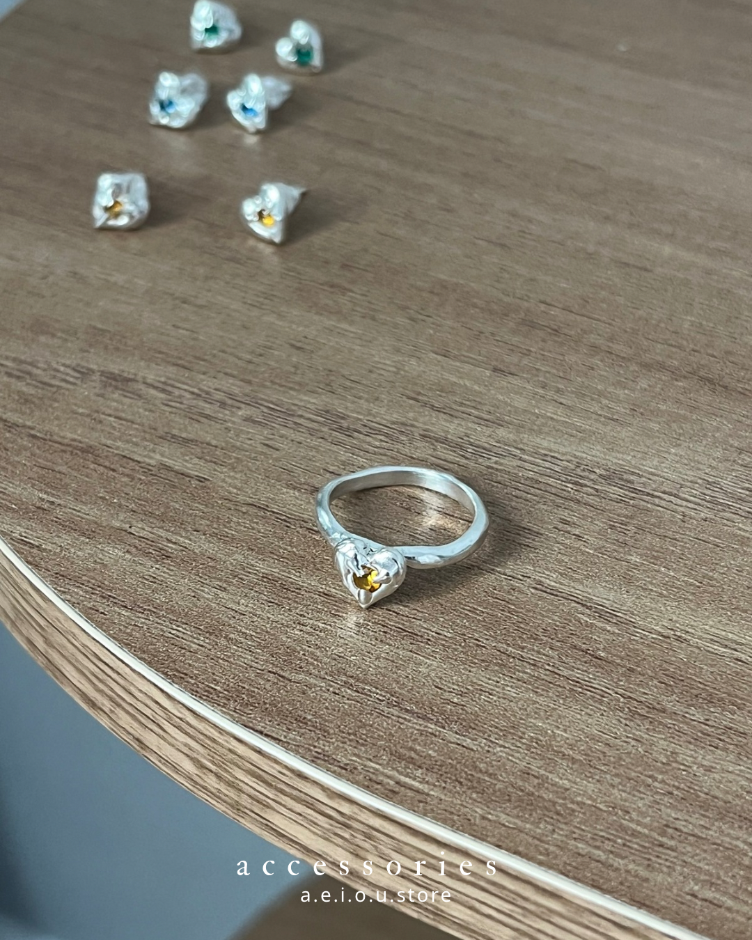 AC219- 手工製 S925 Crystal ♡ Ring | Yellow | Blue | Green