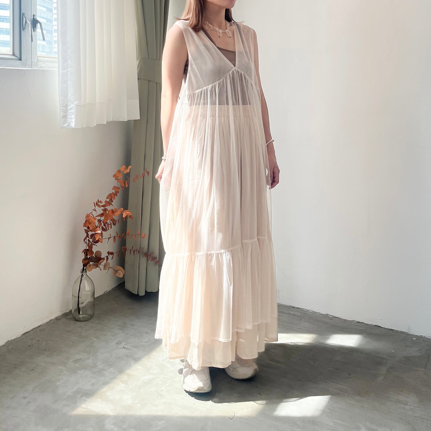 OP44- 2 way Ribbon See-through Ops | Peach | Ivory | Black