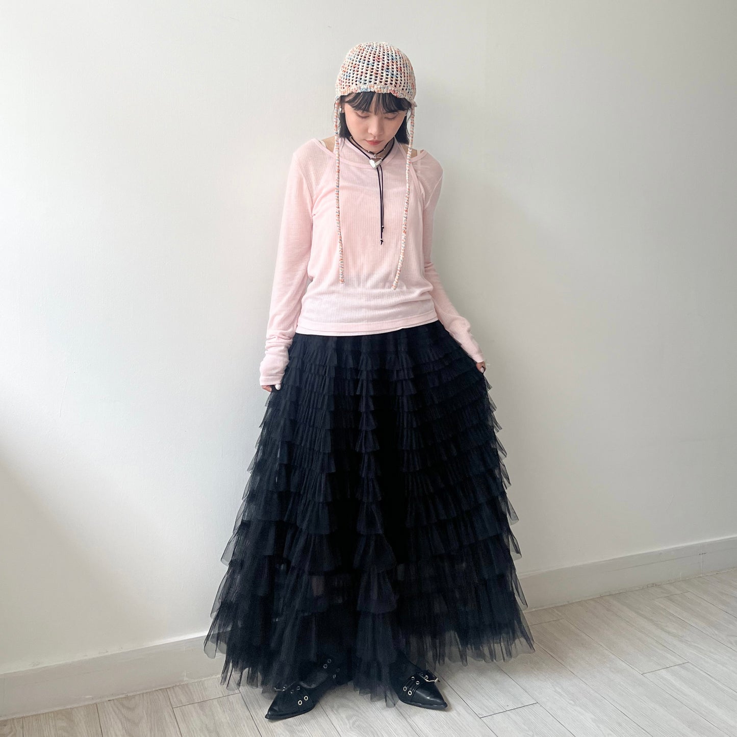 SK107- Mesh Skirt | White | Black