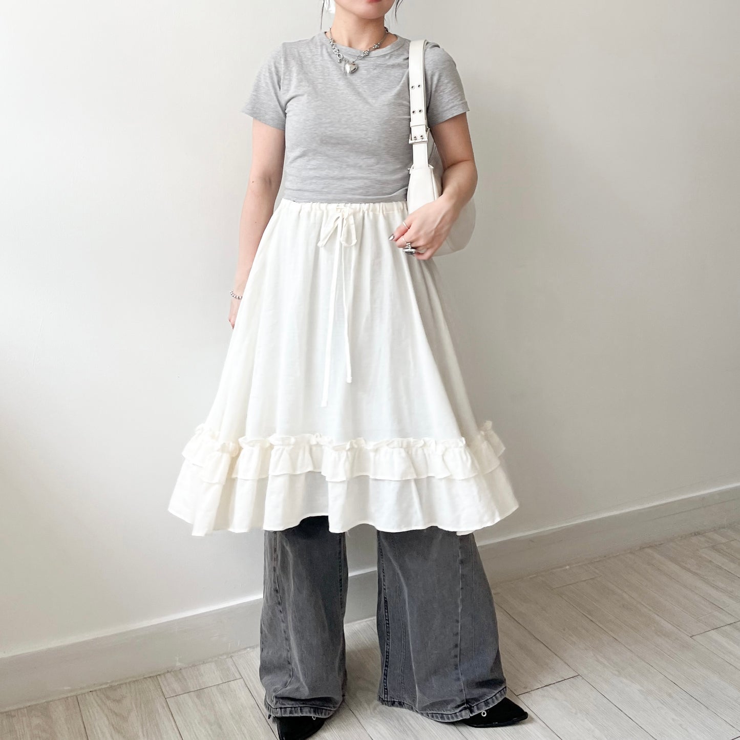 SK125- Checked Ruffle Skirt | Natual | Black