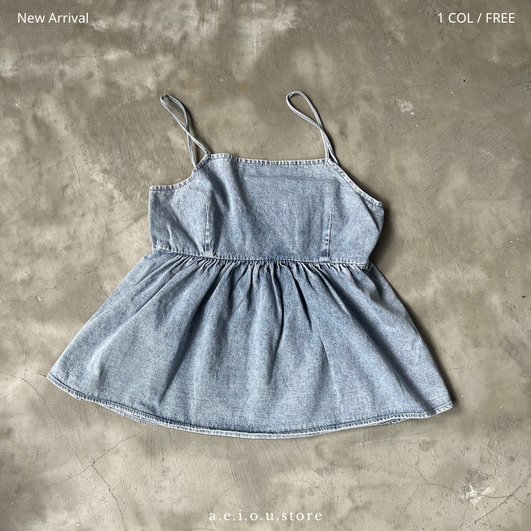 TP202- Black Ribbon Denim Top | Blue