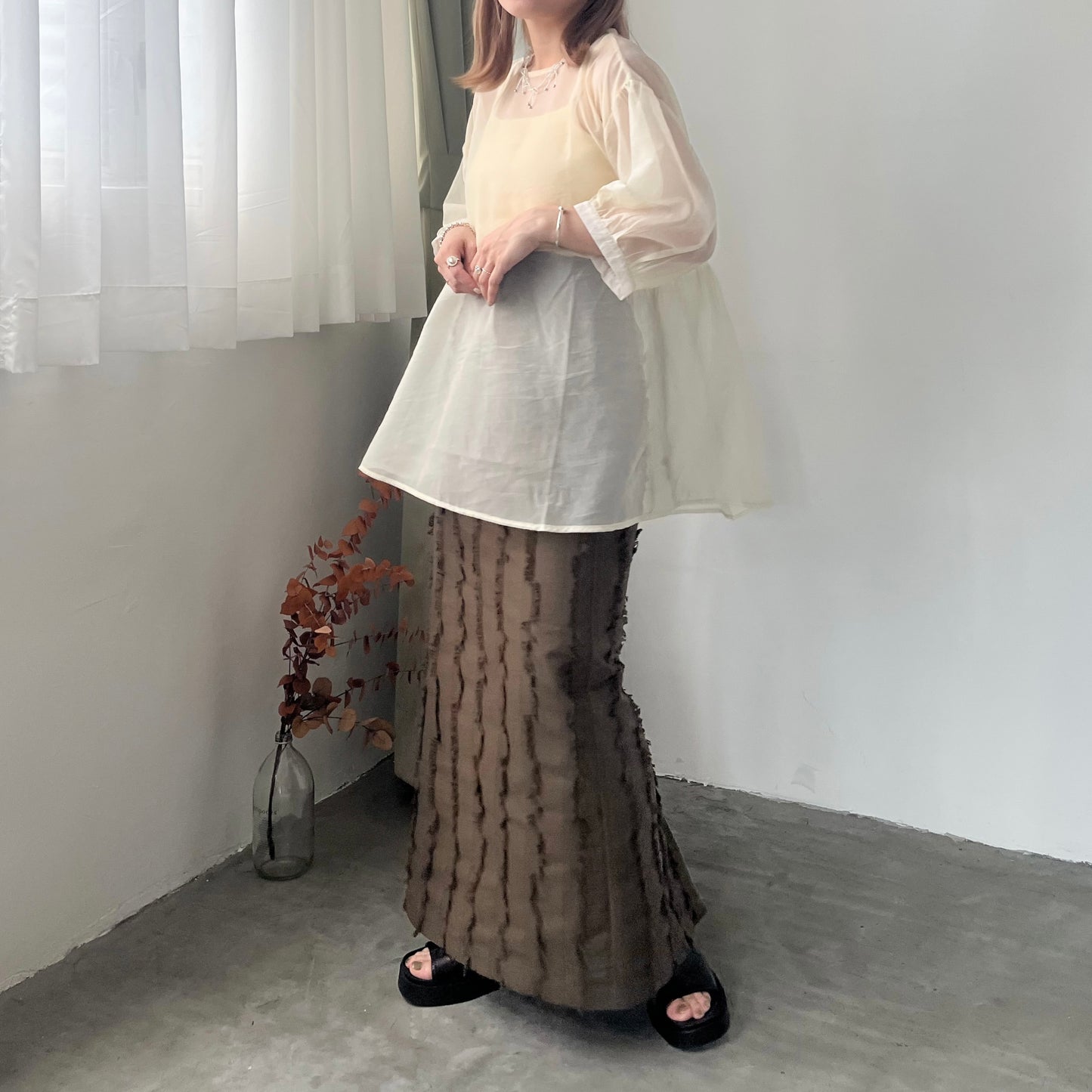 SK40- Stripe Soso Skirt | Khaki | Black