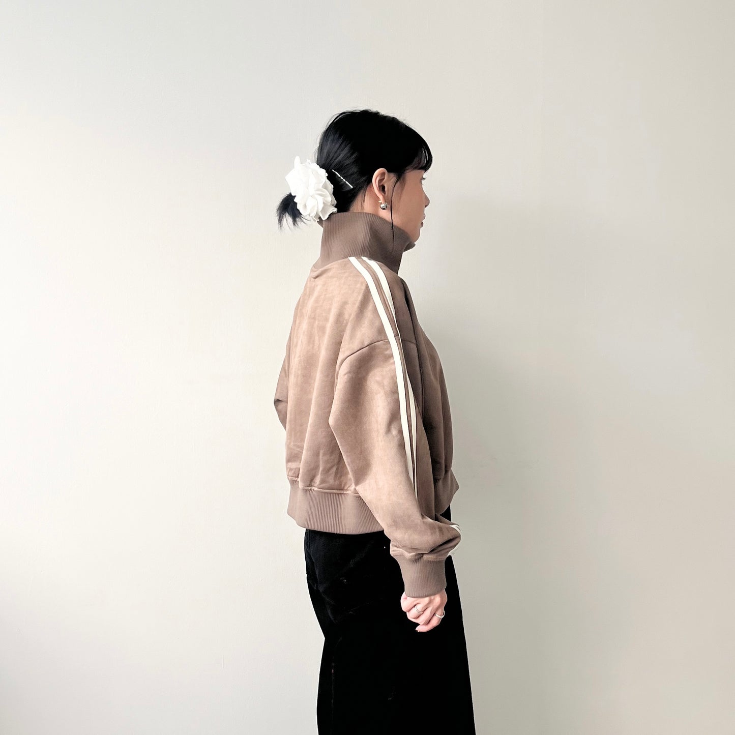JK33- Cropped Track Jacket | Ivory | Brown | Charcoal