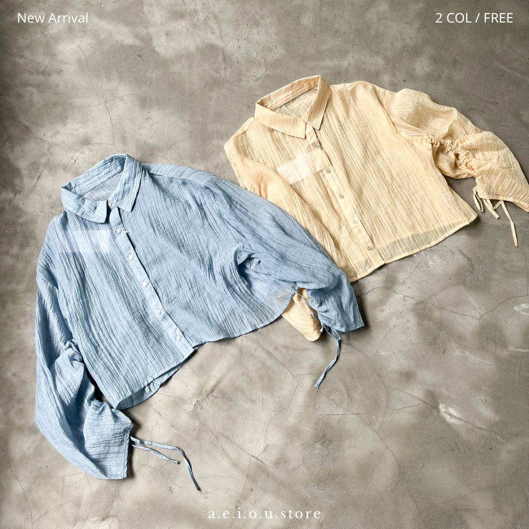 TP201- Drawstring Botton Blouse | Blue | Yellow