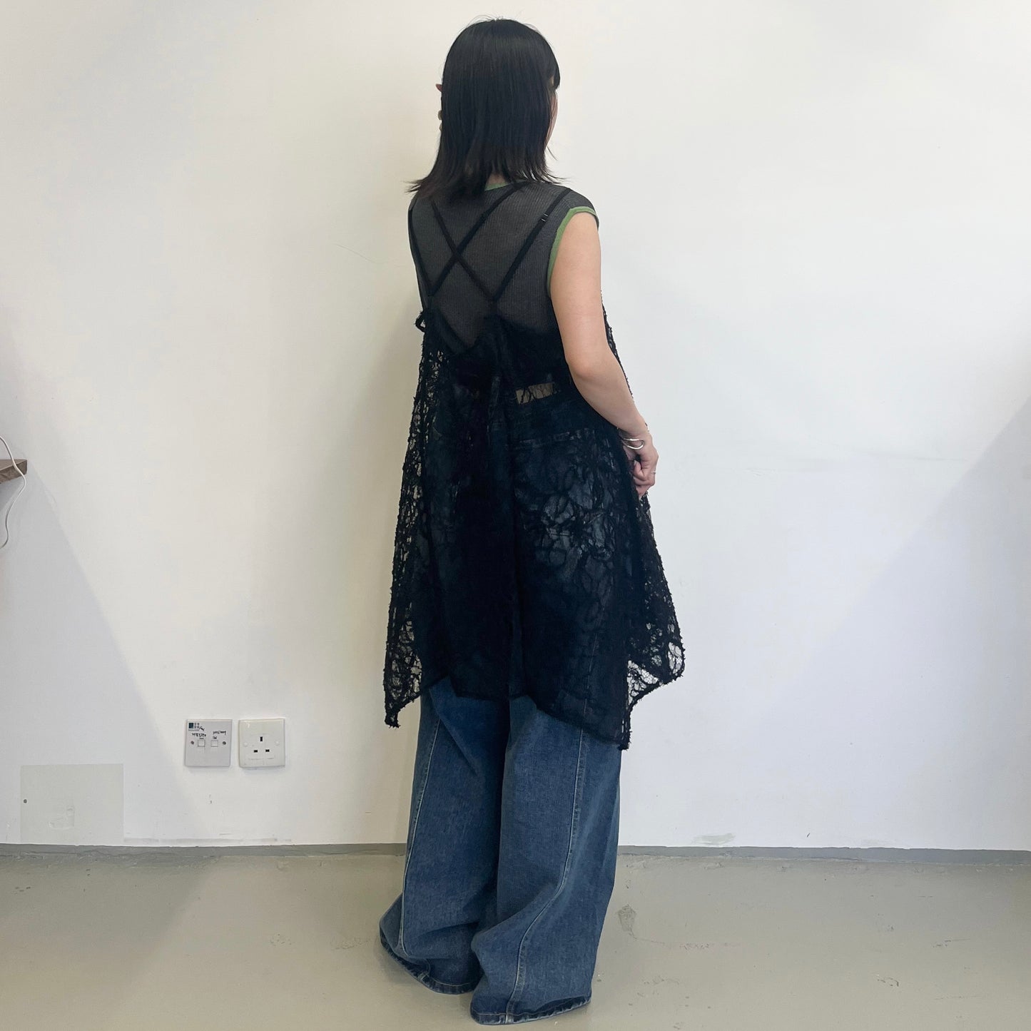 OP72- Tunic Tulle Lace Dress | Ivory | Black