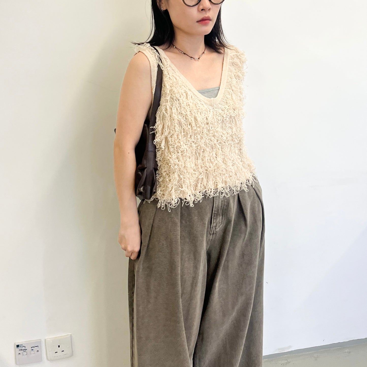 TP661- Boucle Short Vest | Ivory | Brown | Black