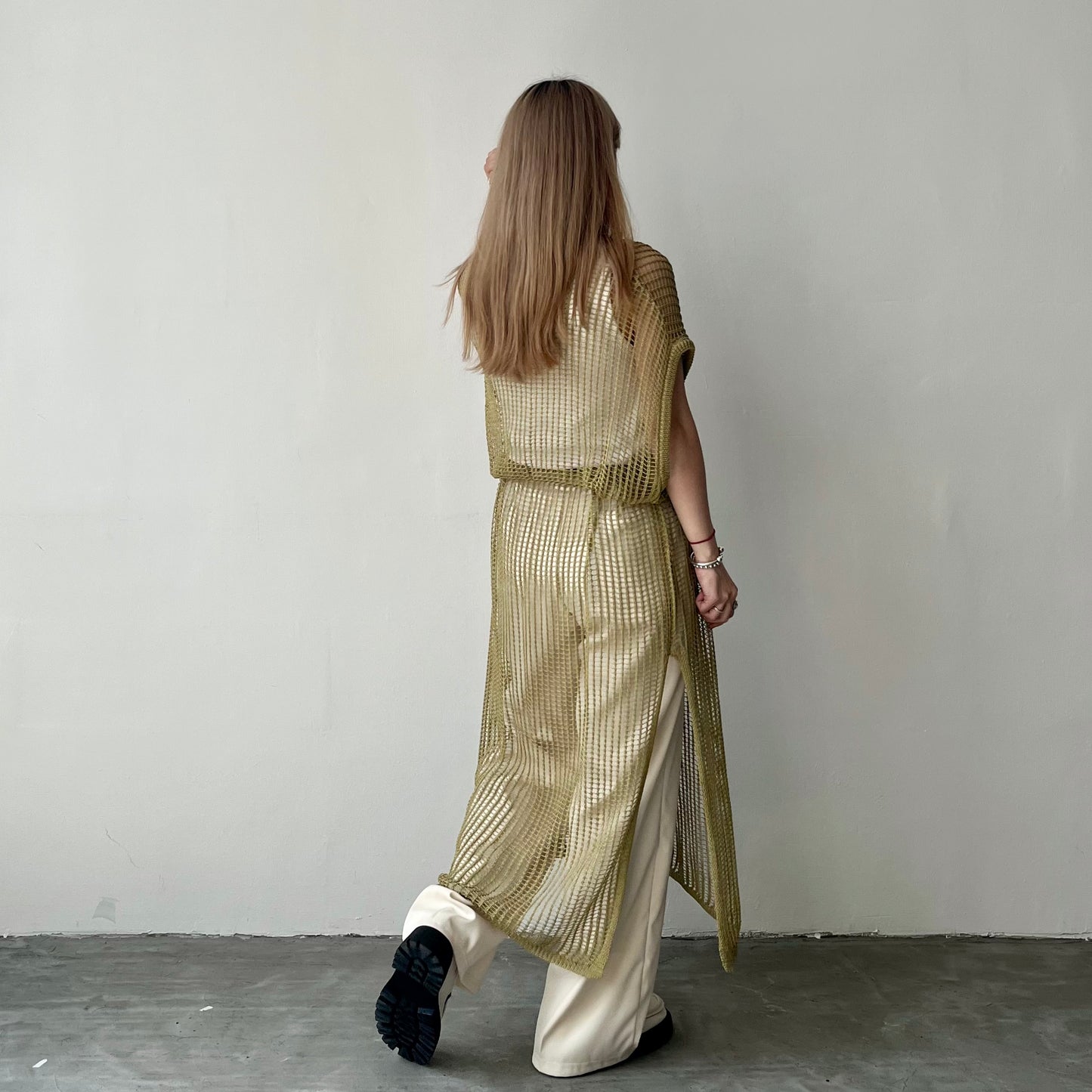 OP40- Long Knit One Piece | Ivory | Green